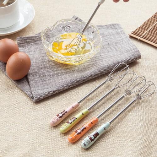 Stainless Steel Cute Egg Beaters With Ceramic Handle Cartoon Cream Butter Foamer Beaten Eggs Kitchen Cooking Tools Accessories