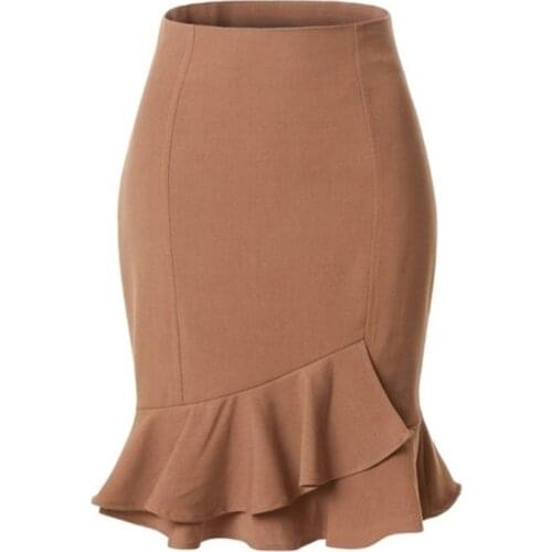 Fashion Solid Color Women Skirts High Waist Slim Ruffled Skirt Female Spring Summer Vintage Split Stretchy Skirts For Femme