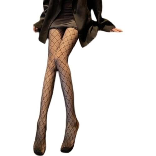 Women Sexy Black Fishnet Tights Japanese Gothic Punk Argyle Plaid Rhombus Mesh Pantyhose Lolita Hollow Out Stockings