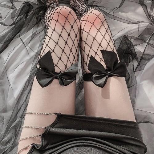 2021 Womens Overknee Bow Fishnet Transparent Stockings Sexy Garters Long Canister Socks Lovely Lolita Erotic Gothic Socks