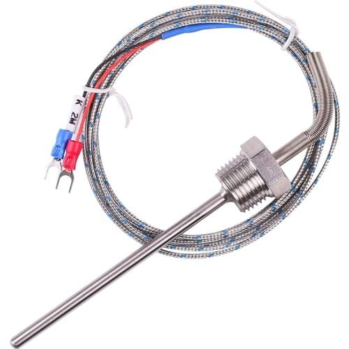 1/2 NPT Waterproof Stainless Steel Thermocouple Sensor Probe 50mm 100mm 150mm 200mm for PID Temperature Controller 2M wire