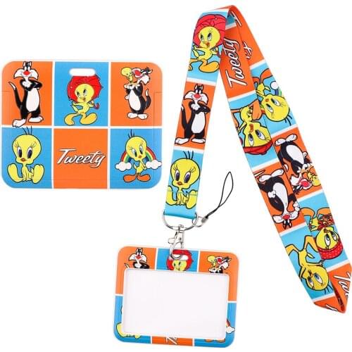 1pcs ZF2984 Cartoon Funny Cat Bird Lanyard Horizontal Direction Credit Card ID Holder Badge Student Travel Bus Card Cover Badge
