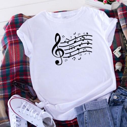 100% Cotton Summer New Womens T-shirt O-Neck Harajuku Musical notes Top Casual Female T shirt Oversized Size S-5XL