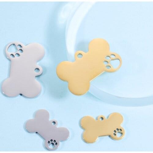 100% Stainless Steel Paw Dog Bone Charm Blank For Engrave Metal Hollow Paw Dog Bone Tag CharmsMirror Polished Wholesale 10pcs