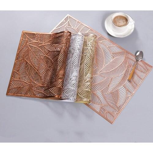 Bronzing placemat pvc leaf insulation pad creative square western placemat table mat 2pcs