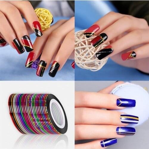 20 PCS Nail Striping Decals Foil Tips Tape Line Art Stickers Decal 3D Nail Tips Decorations Nail Foil Decals