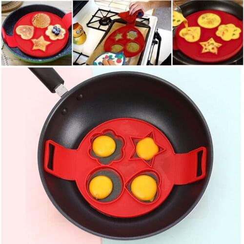 4 Holes Heart Flower Star Round Square Shape Silicone Fried Egg Mold Pancake Maker Mould Egg Shaper Silicone Kitchen Tools BH03