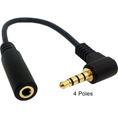 4 Poles Audio Stereo 90 Degree Right Angled 3.5mm Male to Female Extension Cable