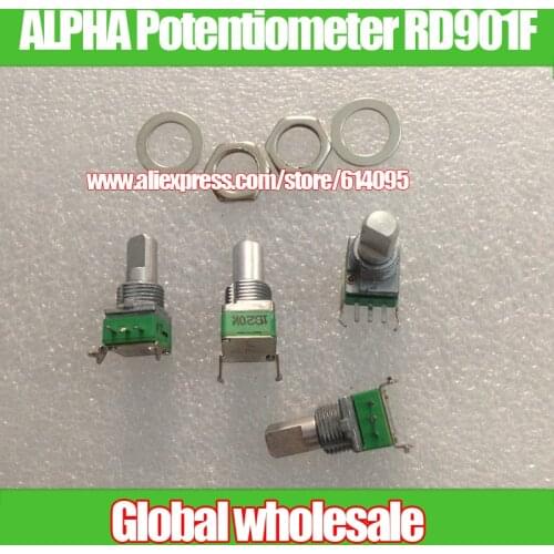 5pcs ALPHA Precision Potentiometer RD901F-B10K B20K B100K A250K Single Potentiometer / Shaft Length 15MM Axle-half