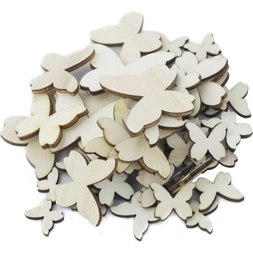 50Pcs Mixed Size Natural Wood Butterflies Plain Shabby Chic Craft Scrapbook