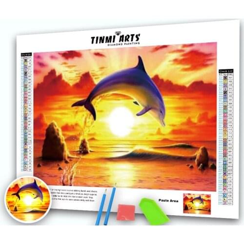 5D DIY Full Round Diamond Painting Animal Dolphin Mosaic Diamond Embroidery Sunset Decor Home Picture Of Rhinestone Handmade