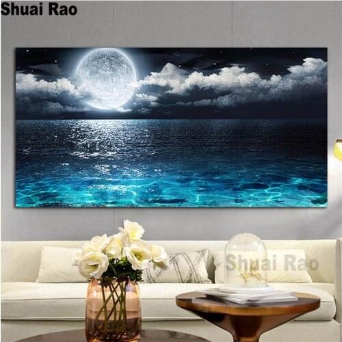 Large Size diamond embroidery Super nice Moon Seascape diamant painting full square round drill mosaic Modern Landscape
