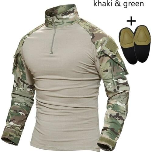 Army Military Uniform Camouflage Quick Dry T Shirts Tactical Combat Shirts Airsoft War Game Clothing Shirt with Elbow Pads