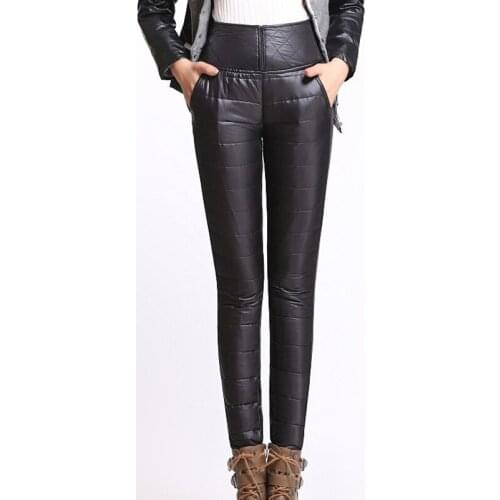 Winter Down Pants Women Warm Velvet Thicked Windproof trousers Ladies Slim Elastic High Waist Skinny Down Pants 5XL 6XL
