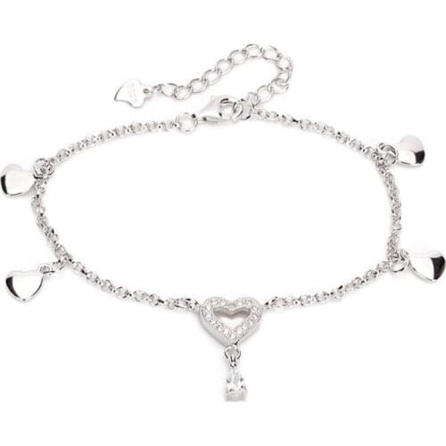 High Quality Link Chain Charm Copper Plating Rhodium Heart Shape with CZ Bracelet for Women Jewelry