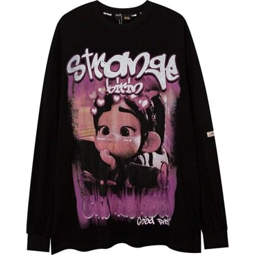 EukaaRu Harajuku Funny Cartoon Printed Long Sleeve T-shirt Mens Hip Hop Oversize Top Tee Woman Loose Streetwear Tshirts T-shirt