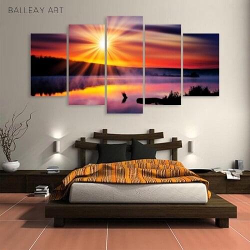 Canvas Painting 5 Pieces Home Wall Art Framework Nature Landscape Decorative Picture For Living Room HD Prints Sunset Poster