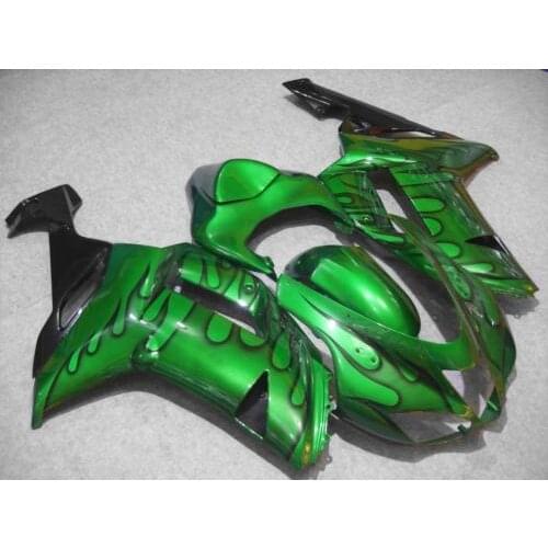 Motorcycle Fairing kit for KAWASAKI Ninja ZX6R 636 07 08 ZX 6R 2007 2008 zx6r 07 ABS Black flames green Fairings set+gifts KG27
