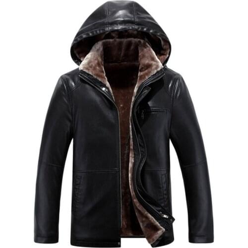 Russian winter minus 30 degrees Faux leather jackets men hooded Thicken Warm leather coat Top quality luxury leather jackets men