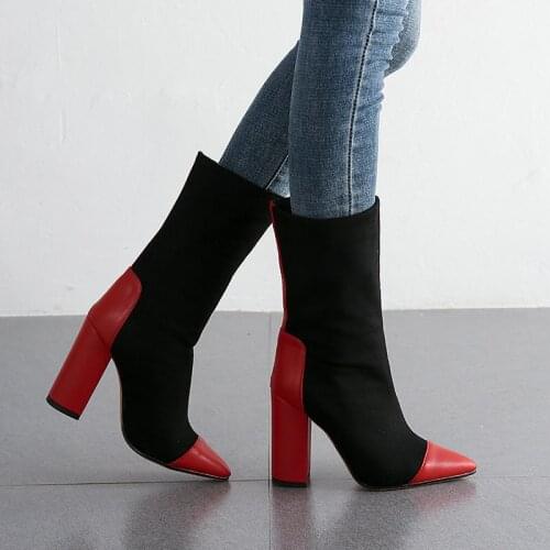 LDHZXC Drop Ship Brand Women Boots Round Toe high heel Shoes Autumn Winter Boots Short Ladies Western Mid-calf Boots for Women