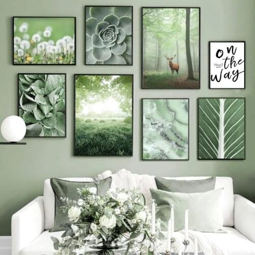 Forest Deer Dandelion Green Leaf Plant Cactus Flower Nordic Poster Wall Art Print Canvas Painting Decor Pictures For Living Room