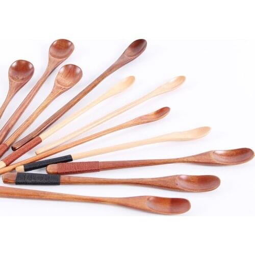 Long Handle Tea Spoons Wood Coffee Spoon Coffee Snacks Fruit Kitchen Tool Teaspoon Kitchen Drinking Flatware Drop Shipping