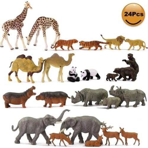24pcs Model Railway HO Scale 1:87 Painted Wild Animal PVC Elephant Camel Giraffe Tiger Lion Panda Bear Deer Hippo Rhino