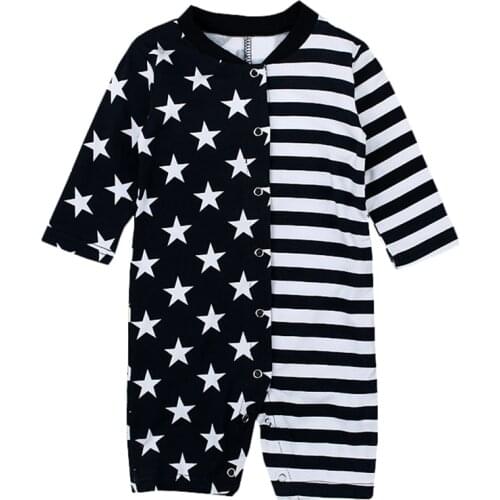 Fashion Baby Boy Clothes Autumn Long Sleeved Stars&Stripe Unsymmetrical Print Baby Rompers Newborn Baby Boy Clothing