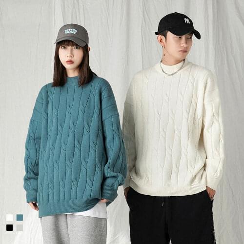 Mens Solid Color Winter Coats Round Neck Pullovers Casual Thickened Wool Sweater Women Clothes Loose Pullover Cashmere Knitting