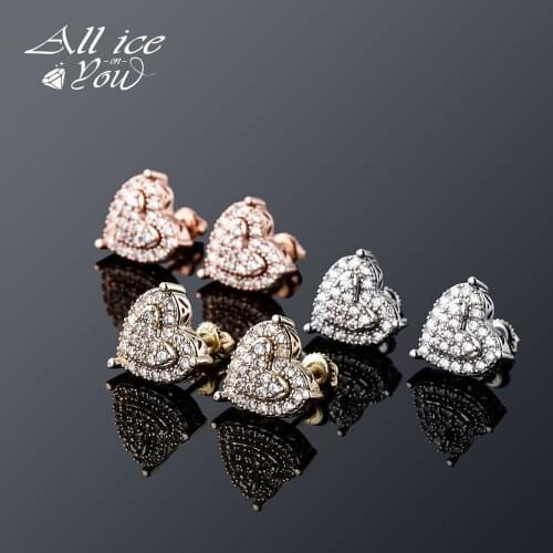 New Iced Out 9mm Luxury Double Heart Earrings Full Iced Cubic Zirconia High Quality Hip Hop Fashion Jewelry Love Womens Gift