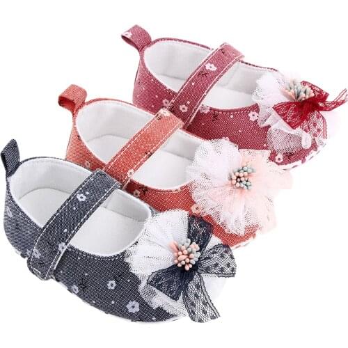 Newborn Baby Girls Floral Print Bow Knot Shoes Flat Sole Toddler Mary Jane Princess Summer Spring First Walker Shies 0-18M