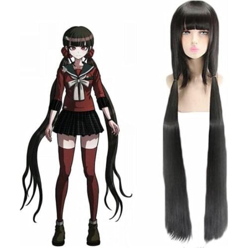Danganronpa: Trigger Happy Havoc Cosplay Wigs Harukawa Maki Playing Black Hair Halloween 1:1 Wigs 90cm