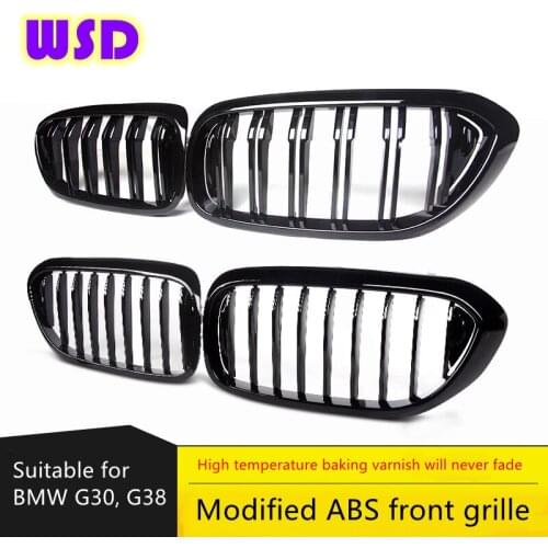 Front grille, suitable for BMW G30, G38 modified horizontal bars and parallel bars, bright black mesh, car styling