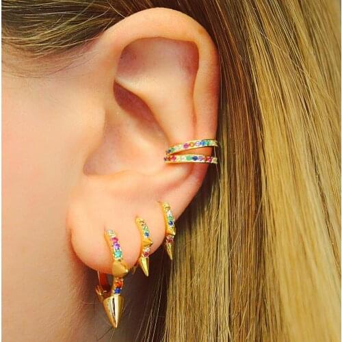 Colorful cz earring vermeil 925 sterling silver dainty jewelry no piercing multi piece ear bone cute girl earrings