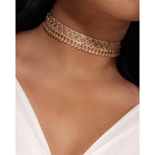 Luxury Gold Statement necklace Geometric Shape Fashion Wedding Engagement Necklace For Women Chokers Party Jewelry