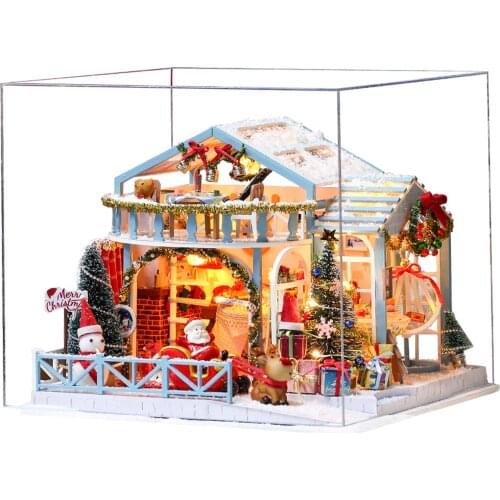 Christmas Dollhouse Wooden Assembled Santa Claus Cottage Doll House Furniture Toy For Children New Year Christmas Gift Casa