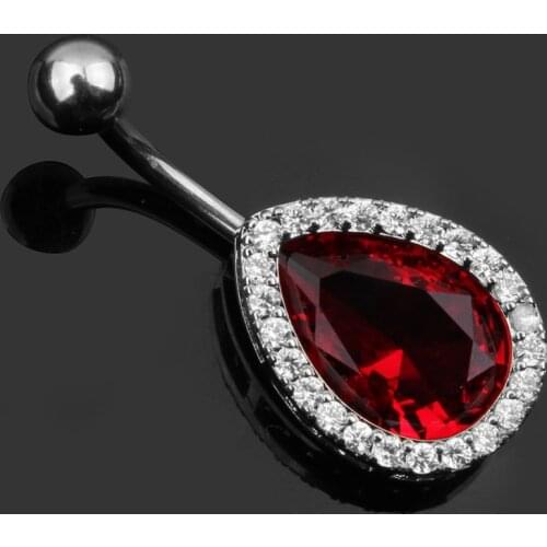 1pc 14G Red CZ Steel Navel Piercing Belly Button Rings Oreja Dangle Bar Jewelry Brincos Sexy Prevent Allergy Belly Rings Jewelry