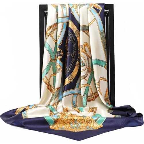 Luxury brand Silk Scarf Women Fashion Flower Print Square Head Scarves Lady Luxury Brand Shawls Foulard Satin Hijab 90*90cm