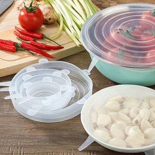 6 Pcs/ Set Silicone Fresh Keeping Cover Reusable Food Wrap Film Elastic Stretch Seal Transparent Cover Kitchen Accessories