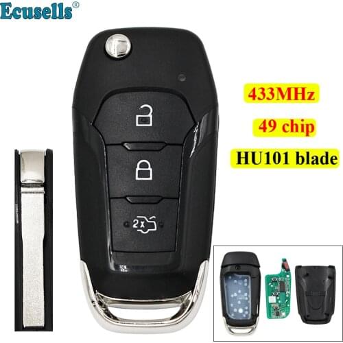 Folding Remote Key 3 button 434MHz for Ford Escort New Mondeo 2014-2017 with 49 Chip HU101 blade
