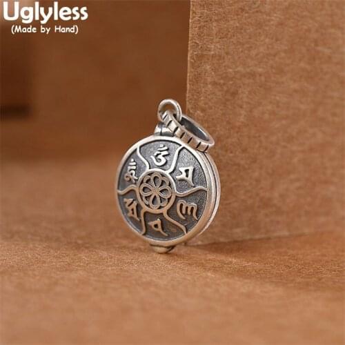 Uglyless Gawu Box Opening Pendants for Women Buddhism 6 Words Mantra Necklaces NO Chain Thai Silver Box Lotus Jewelry 925 Silver