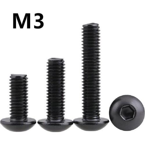 1000/500PCS M3x4/5/6/7/50mm GB70.2 Black 304 Stainless Steel Round Head Screws Mushroom Hexagon Socket Button Head Screw ISO7380