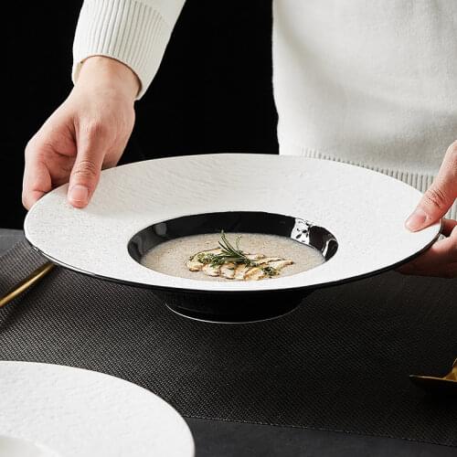 Japanese Luxury Ceramic Stone Pattern Straw Hat Plate Simple Western Food Ramen Dessert Dishes Plate Hotel Restaurant Tableware