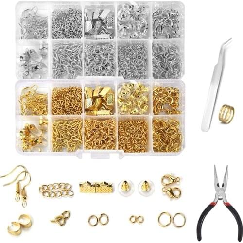 1Set DIY Jewelry Findings Accessories Tools Kit Open Jump Rings Earring Hook Lobster Clasp Necklace Bracelet Making Supplies Set