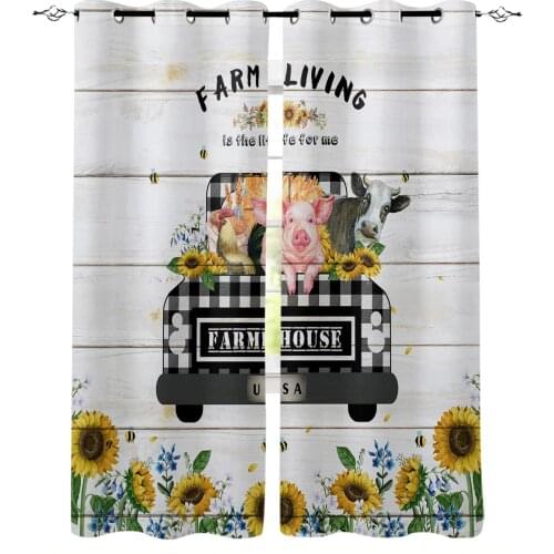 Farm Pig Chicken Cow Sunflower Truck Wood Blackout Curtains For Kitchen Bedroom Kids Room Window Curtains for Living Room