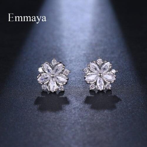 EMMAYA Women New Delicate Pendant With Double Flower Shape Cubic Zircon Stud Earring In Bridal Wedding Party Charming Gifts