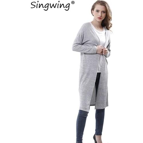 Singwing Autumn Women Thin Knitting Sweaters Cardigans Casual Gray black Crochet Knitted Sweater Long-sleeve Cardigan