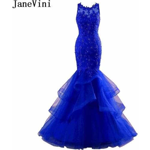 JaneVini Elegant Royal Blue Evening Dresses Long Beaded Lace Mermaid Mother of the Bride Dresses Arabic Formal Gown navidad 2020