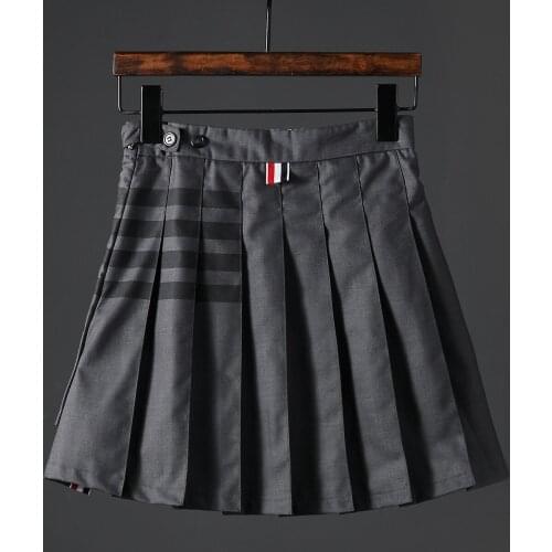 TB THOM Brand Women Pleated Skirt Fashion Casual Stripe Lady Short Dress Zipper Grey Classic Korean Design Girl Party Clothing