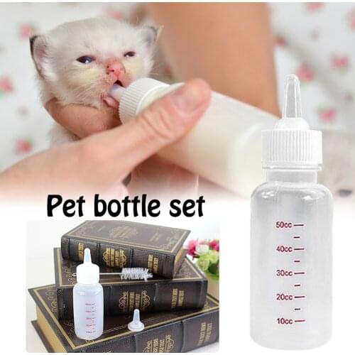 1pc Puppy Kitten Feeding Bottle Pet Dog Cat Bady Nursing Water Milk Feeder With Cleaning Brush Newborn Cat Drinking Bottle 50ml